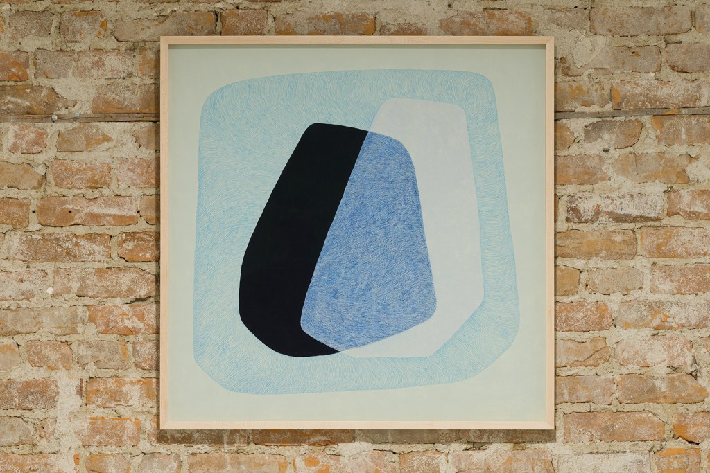 Paysage #2, gouache et crayons de couleur sur papier Canson, 32 X 32 pouces, 2025
VENDU