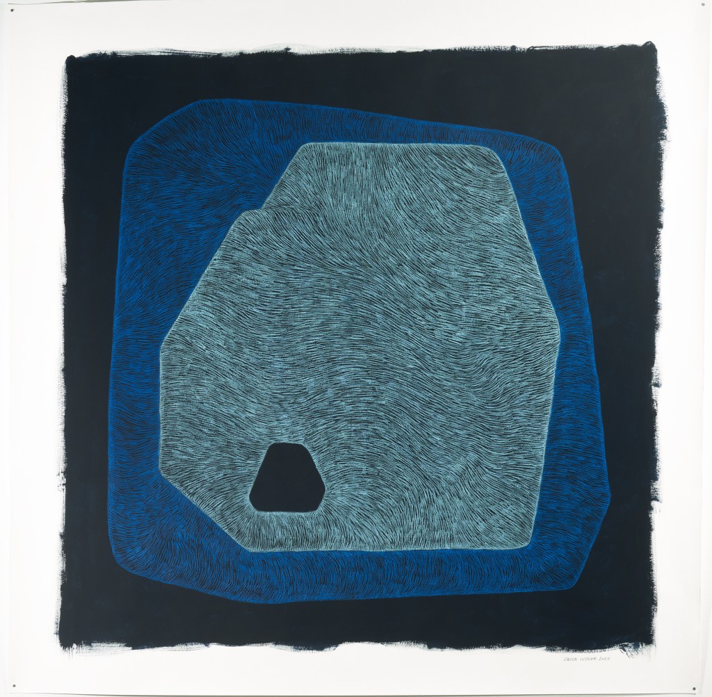 Dans l'Abysse, gouache et crayons de couleur sur papier Canson, 32 X 32 pouces, 2025