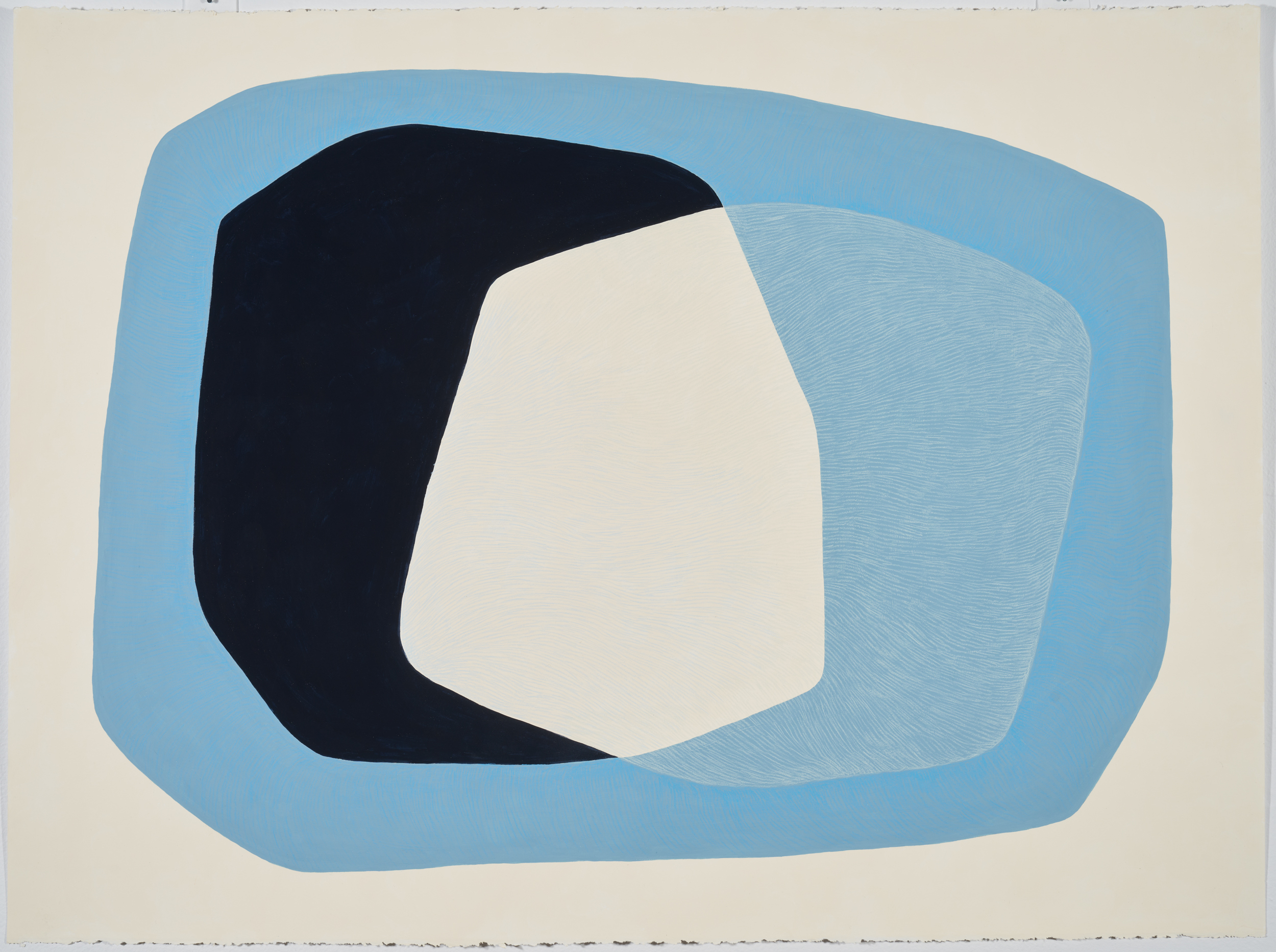 Résonance bleu ciel, gouache et crayons de couleur sur papier Stonehenge, 22 X 30 pouces, 2025