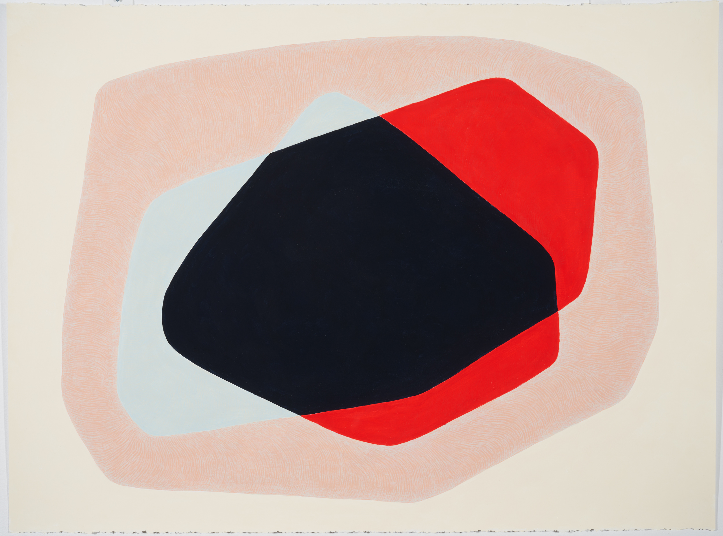 Résonance rouge, gouache et crayons de couleur sur papier Stonehenge, 22 X 30 pouces, 2025